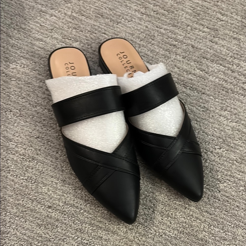 Journee Collection Black Crisscross Mules